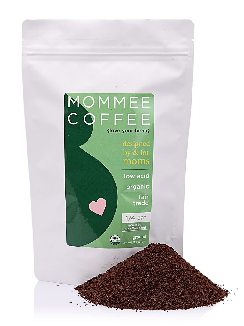 Mommee Coffee Quarter Caf Ground Low Acid Coffee - 100% Arabica Organic Coffee Beans with Smooth Caramel Flavor - Medium Grind for Drip, Reusable One Cup Filters - 11 oz - Image 1